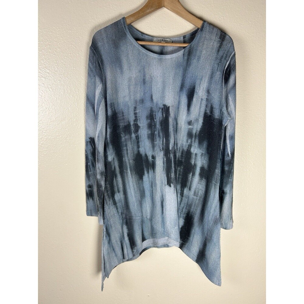 Jess & Jane M Tunic Top Blouse Lagenlook Art To Wear Long Sleeve Tie Dye Boho